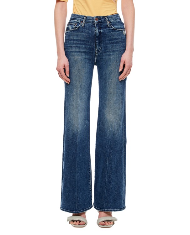 Mother Roller Skimp High Waisted Cotton Jeans In Blue