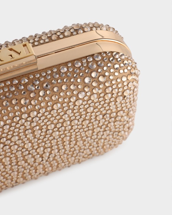 Shop Gemy Maalouf Gold Clutch With Rhinestones - Clutches In Pink