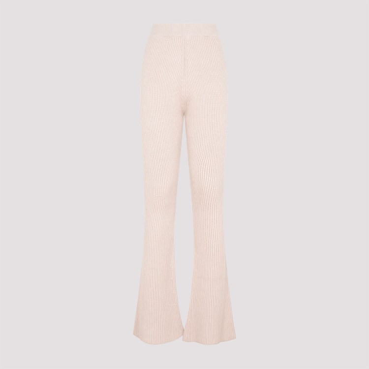 Shop Peserico Flare Knit Rib Nude Fleece Wool Pant In Neutrals
