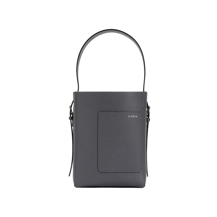 Valextra Dark Grey Grained Calf Leather Bucket Small With Internal Pouch Bag
