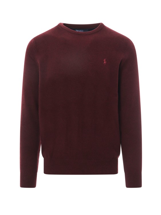 Shop Polo Ralph Lauren Wool Sweater With Embroidered Logo In Burgundy