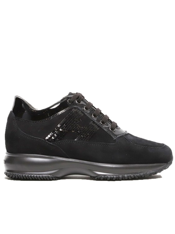Hogan Black Suede And Patent Leather Interactive Sneakers