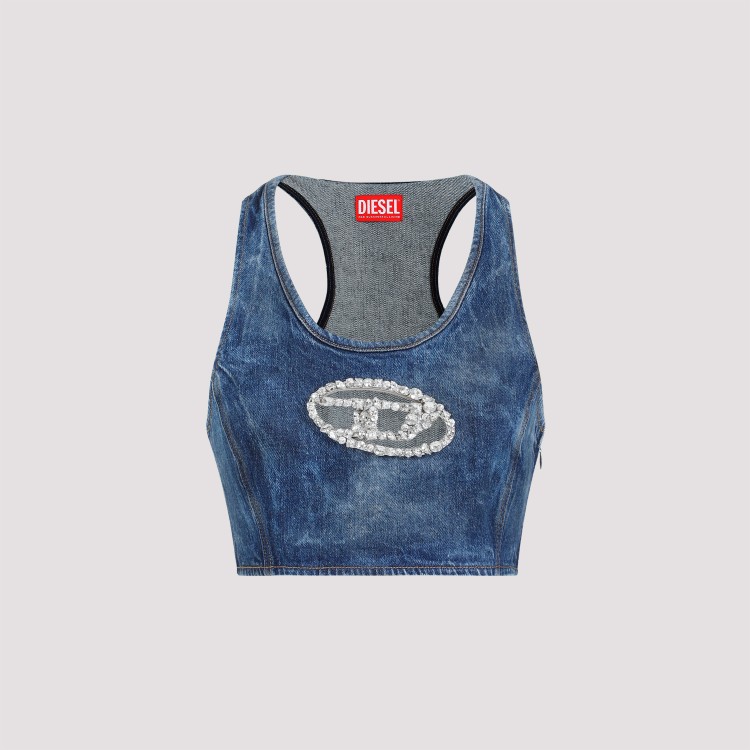 Diesel Denim Crop Top With Jewel Buckle In Blue