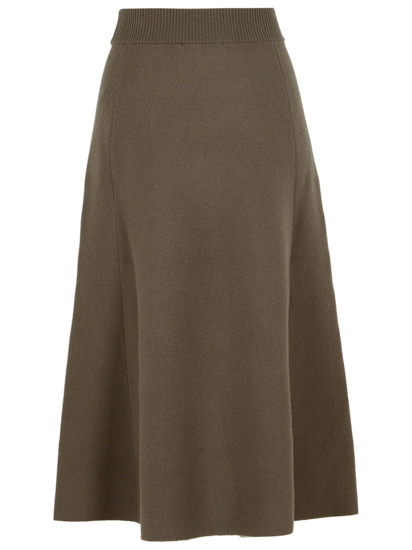 Lanvin Fine Knitted Flared Midi Skirt In Brown