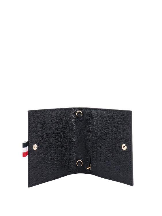 Shop Thom Browne Leather Card Holder With Removable Shoulder Strap In Black
