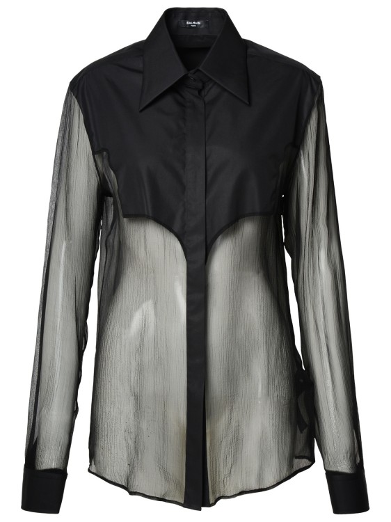 Shop Balmain Black Silk Shirt In Grey