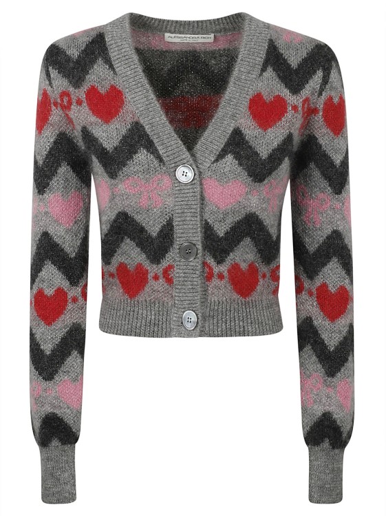 Shop Alessandra Rich Cropped Jacquard-knit Cardigan In Grey