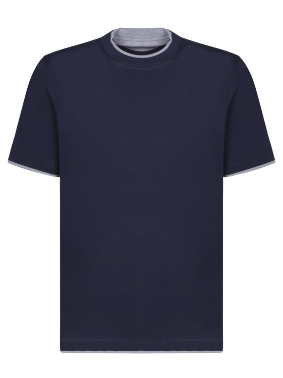 Brunello Cucinelli Men Black Jersey Faux Layering T-shirt In Blue