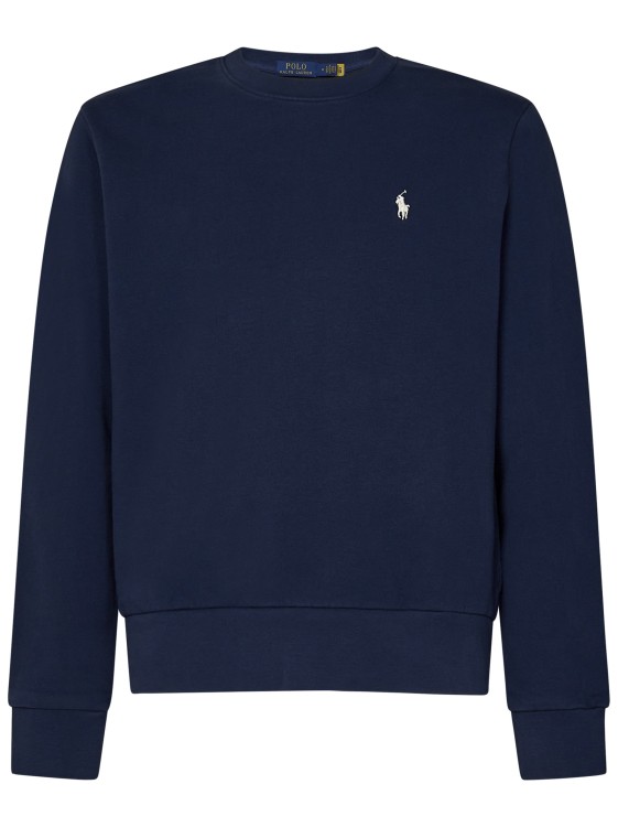 Shop Polo Ralph Lauren Navy Blue Loopback Cotton Crewneck Sweatshirt In Black