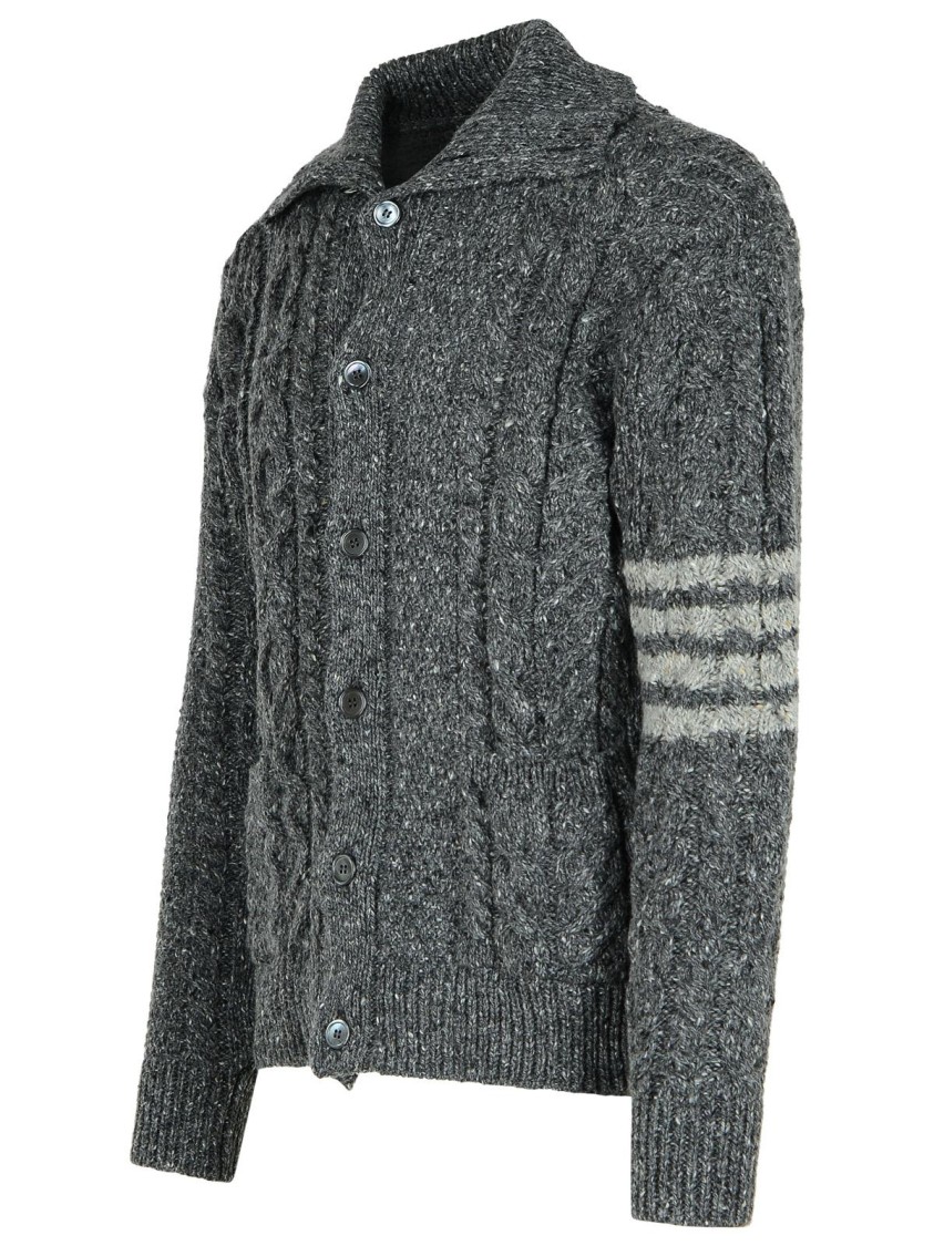 Shop Thom Browne 4-bar' Grey Wool Blend Cardigan