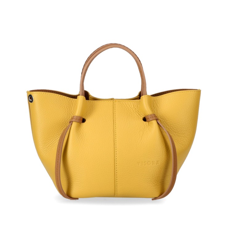 Plinio Visona' Handbag With Two Handles In Soft Unlined Pineapple Leather In Yellow
