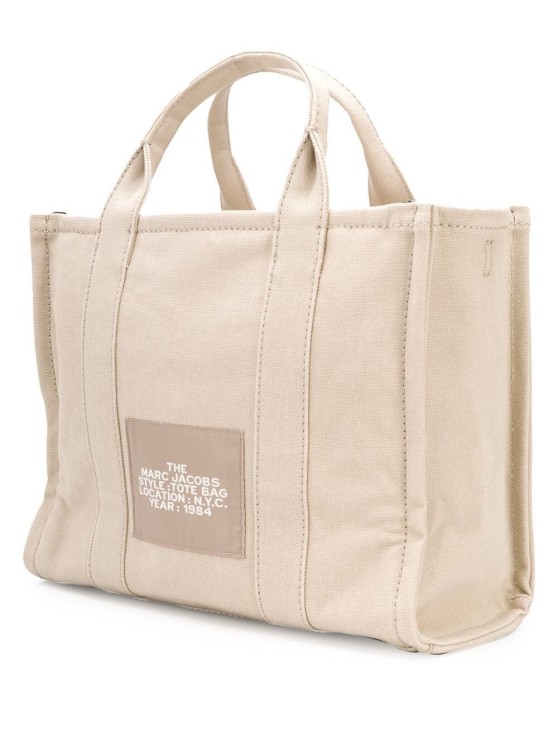 Shop Marc Jacobs The Small Tote' Beige Tote Bag With Logo Print In Cotton In Neutrals