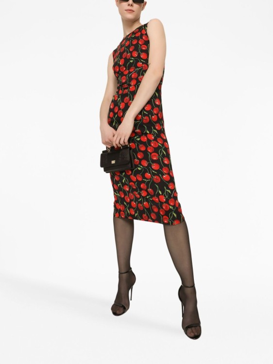 Shop Dolce & Gabbana Cherry-print Midi Dress In Black