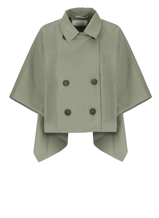 Shop Peserico Green Linen Blend Doublebreasted Cape
