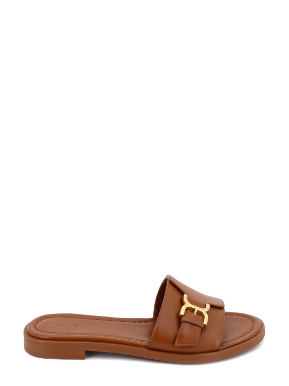 Shop Chloé Leather Slides With Metal Detail In Brown