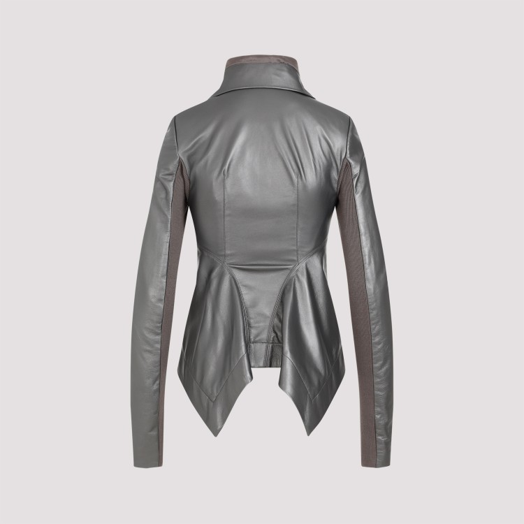 Shop Rick Owens Naska Metallic Biker Gun Metal Lamb Leather Jacket In Grey