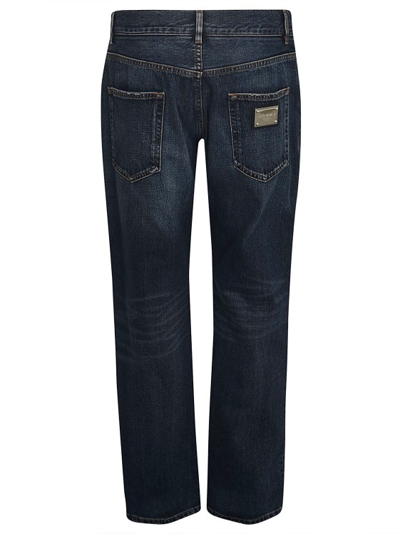 Shop Dolce & Gabbana Navy Blue Cotton Straight Leg Jeans In Black