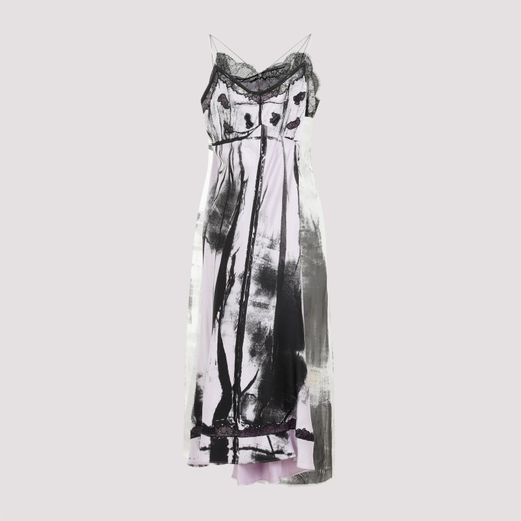Maison Margiela Lace Trim Abstract-print Midi Slip Dress In Grey