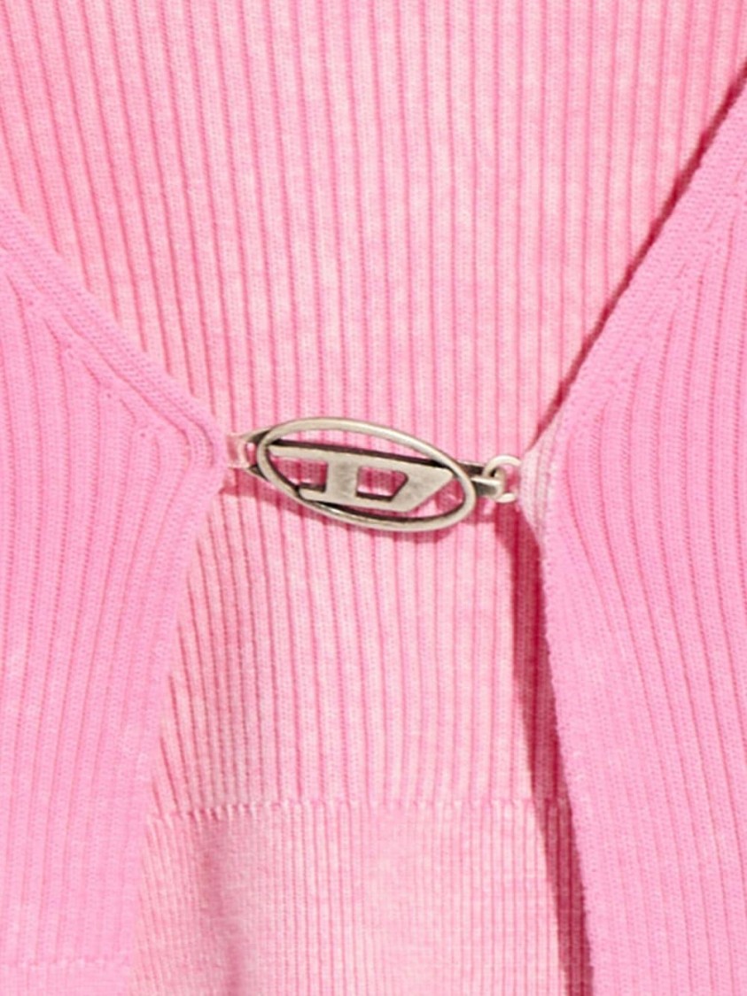 Diesel Ribbed Cropped Sweater With Iconic Closure Detail In Pink