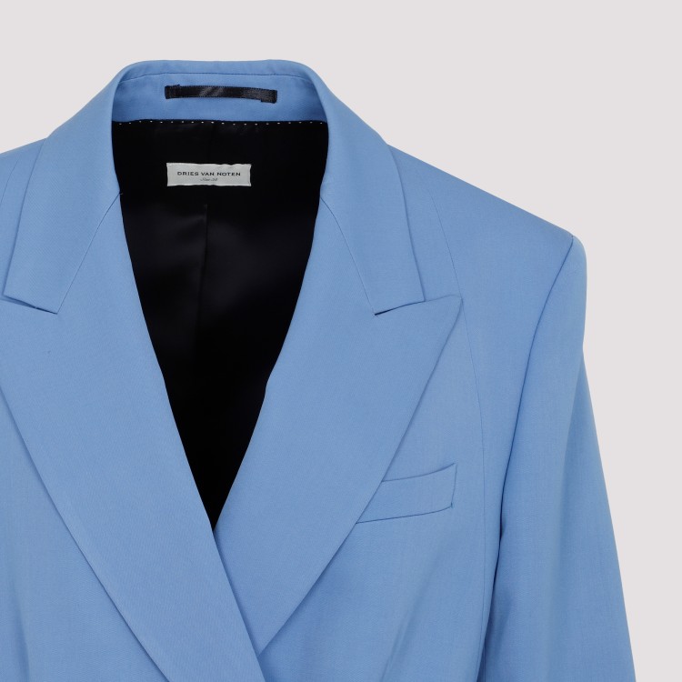 Dries Van Noten Double Breast Wool Jacket With Notch Lapel In Blue