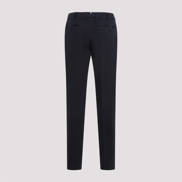 Shop Zegna Summer Chino Navy Blue Cotton Pants In Black
