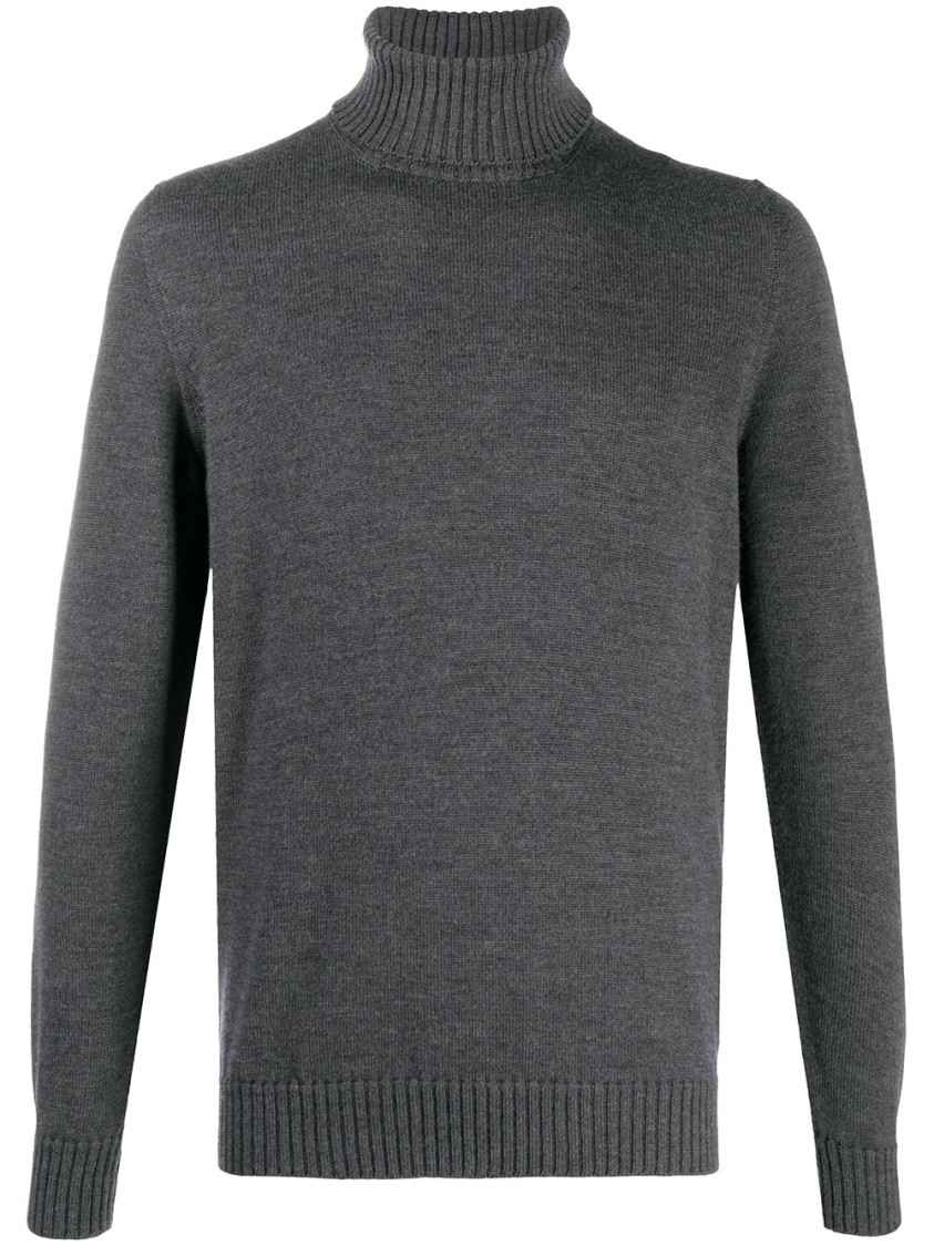 Drumohr Merino Wool Turtleneck Sweater With Ribbed Detailing And Versatile Fit In Grey