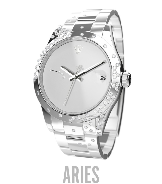 Shop Private Label London Customized Reflekt Cosmo Datejust 41 Aries In Silver