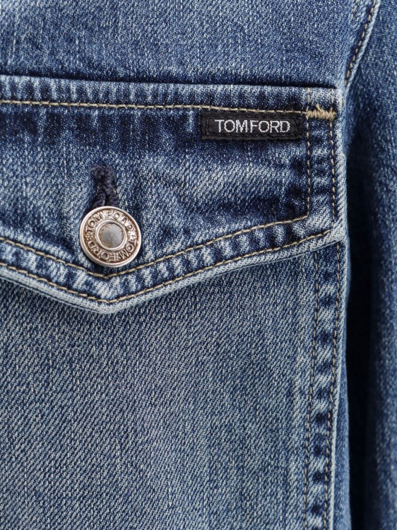 Shop Tom Ford Denim Jacket With Logo Label In Blue