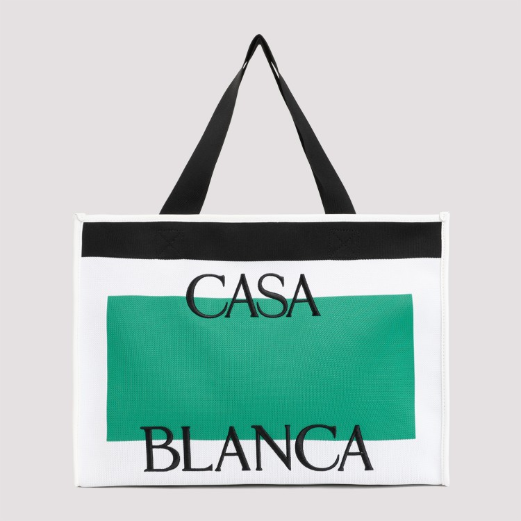 Shop Casablanca Knitted White And Green Polyester Shopper Bag