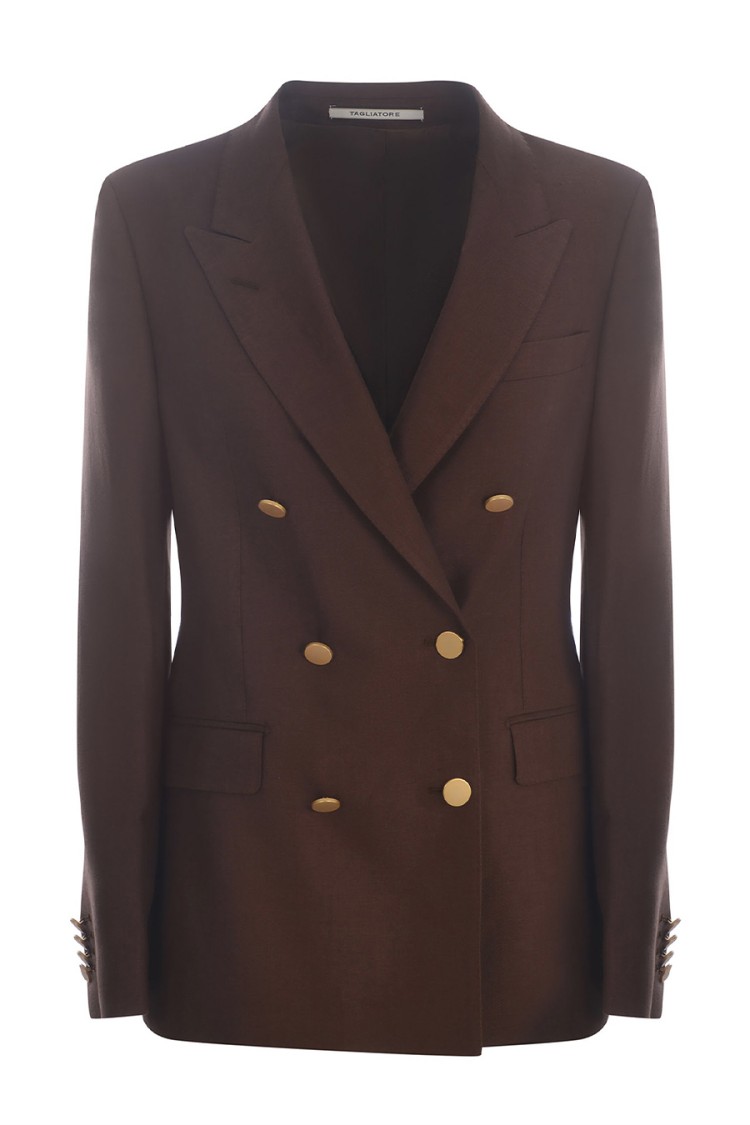 Tagliatore Double-breasted Brown Jacket In Linen Women In Brown