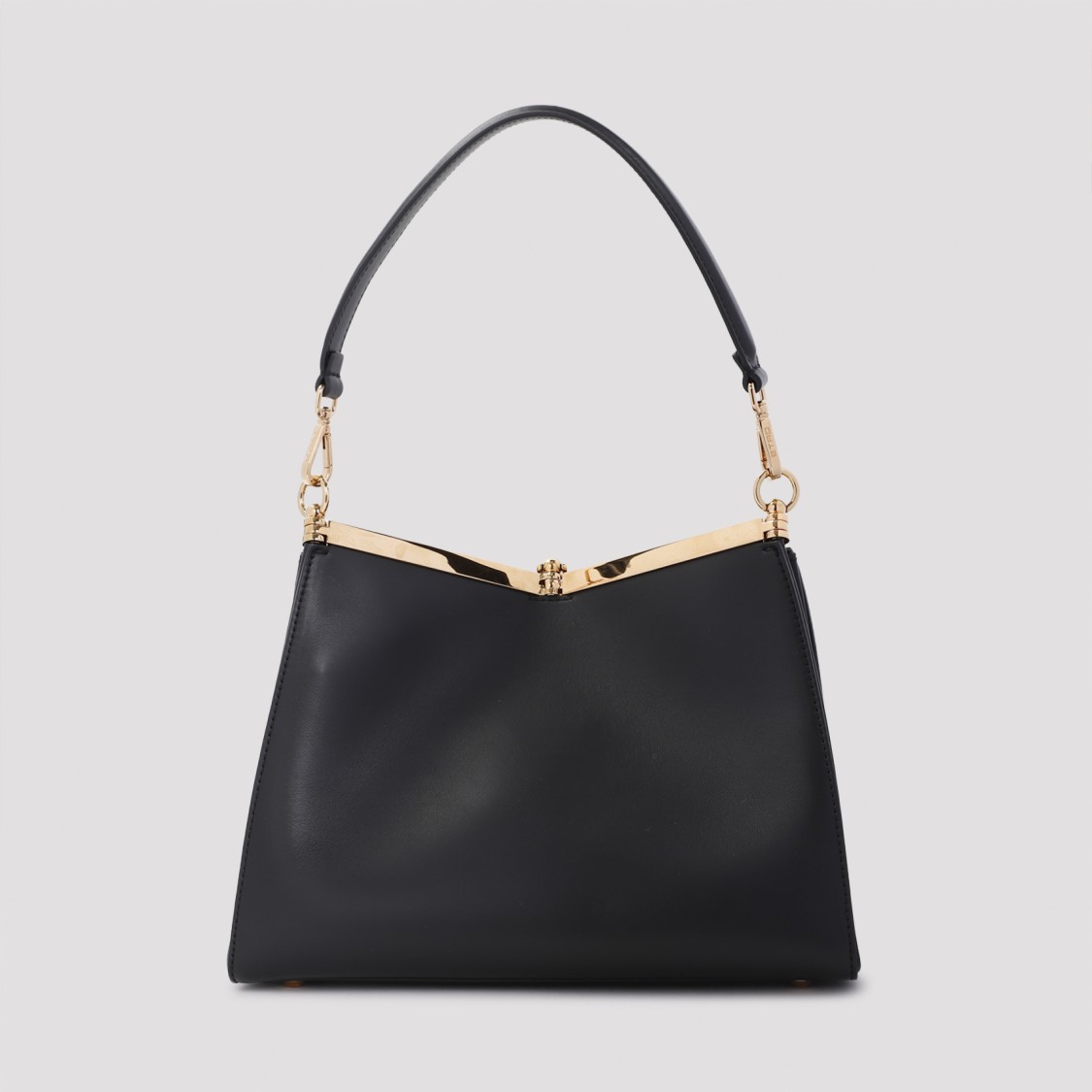 Etro Navy Blue Leather Medim Vela Top Handle Bag In Black