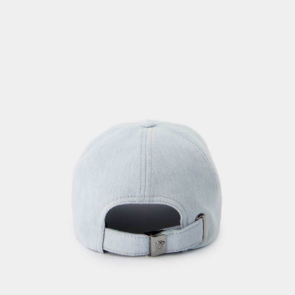 Versace Logo Denim Baseball Cap In Blue