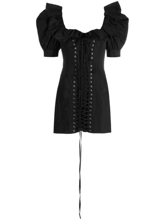 Alessandra Rich Moiré Lace-up Minidress In Black
