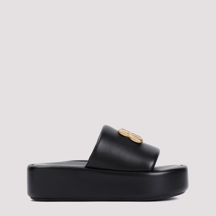 Shop Balenciaga Black Nappa Leather Ride Slide Bb Slippers