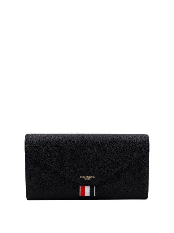 Thom Browne Leather Wallet With Logo Print In Black