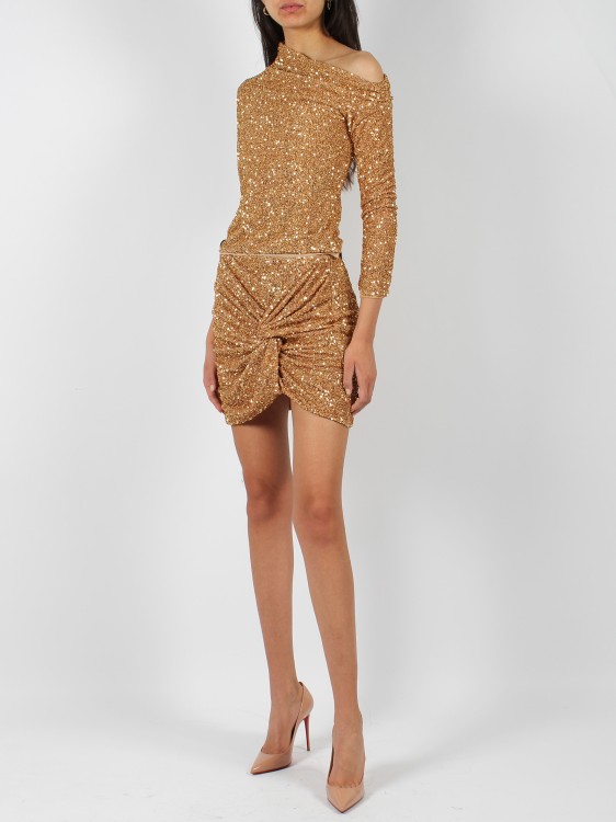 Shop Self-portrait Sequin Mini Skirt In Gold