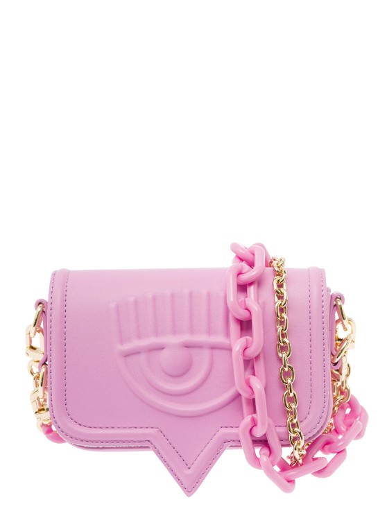 Shop Chiara Ferragni Eyelike' Pink Crossbody Bag With Tonal Logo In Faux Leather