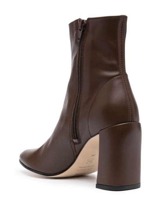 Shop By Far Brown Pointed Ankle Boots With Chunky Heel In Leather In Black