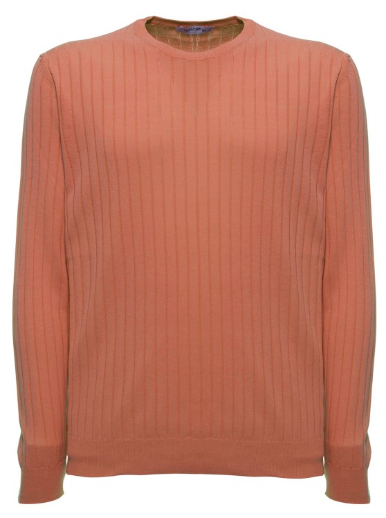 Gaudenzi Long-sleeved Orange Ribbed Cotton Sweater In Brown