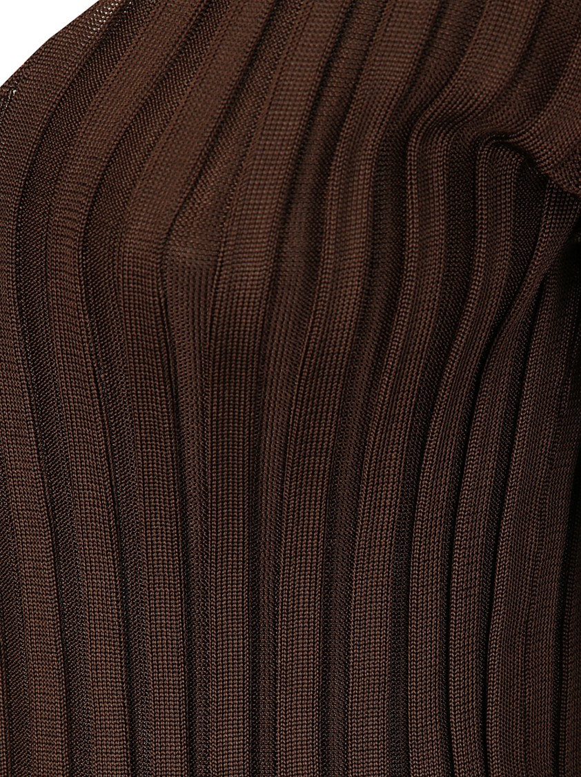 Lussi Ribbed Silk Long-sleeved Sweater In Brown