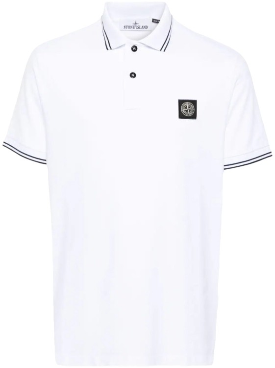 Shop Stone Island Piqué Cotton Polo Shirt In White
