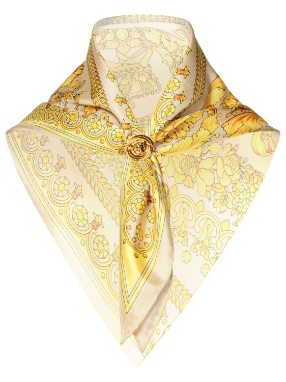 Shop Versace Two-tone Silk Scarf In Yellow