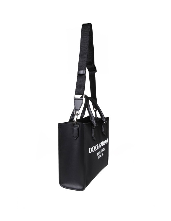 Shop Dolce & Gabbana Shopping Bag In Fabric With Rubber Logo In Black