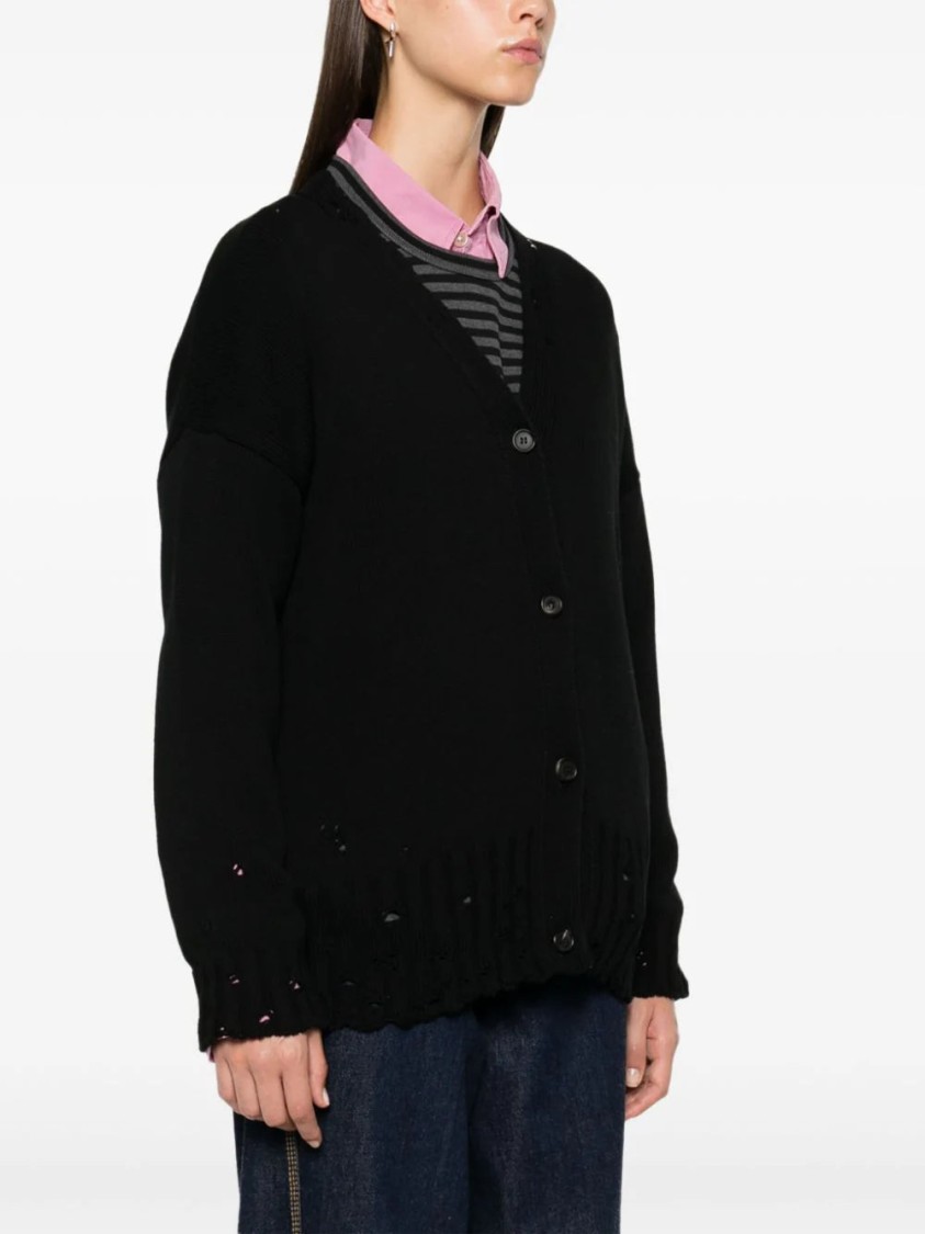 Shop Marni Dishevelled Cotton Cardigan In Black