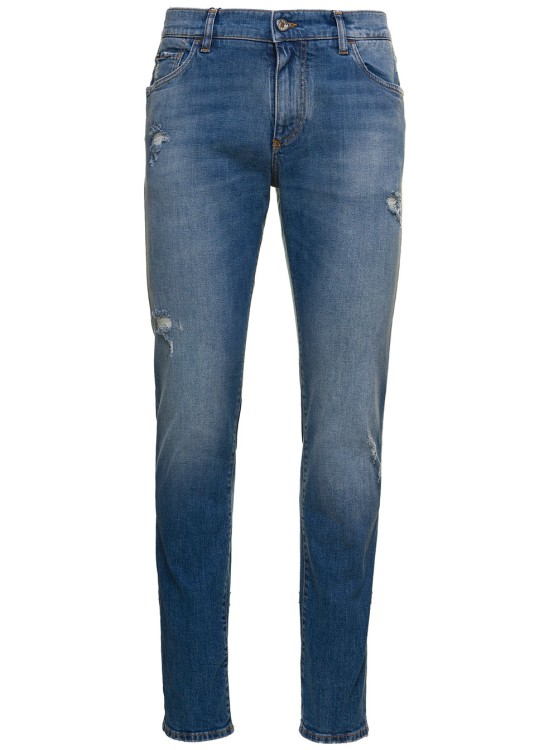 Shop Dolce & Gabbana Blue Distressed Slim-fit Jeans In Cotton Denim In Green
