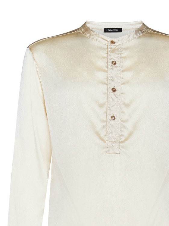 Shop Tom Ford Pearl-colored Stretch Silk Pajama Shirt In Neutrals