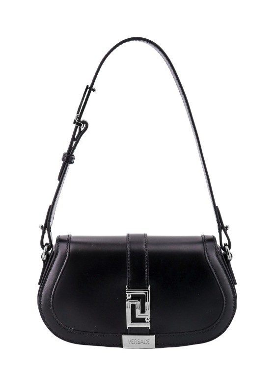Versace Iconic La Greca Detail Leather Shoulder Bag In Black