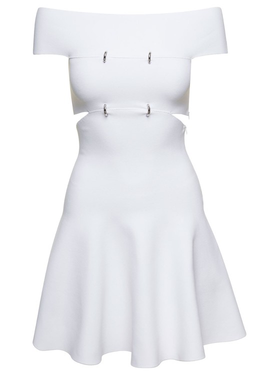 Shop Alexander Mcqueen White Off-the-shoulders Mini Dress With D Rings In Viscose Blend Knit