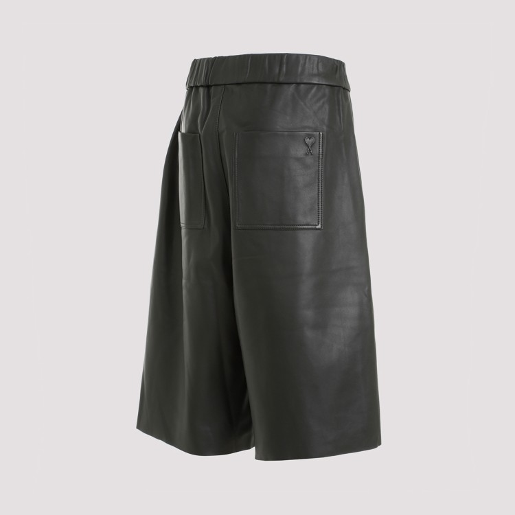 Shop Ami Alexandre Mattiussi Dark Olive Lamb Leather Shorts In Green