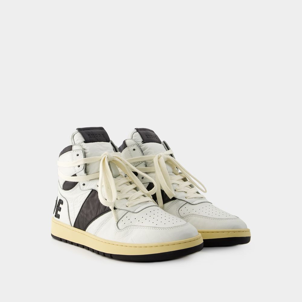 Shop Rhude Rhecess Hi Sneakers - Leather - Black/white